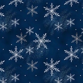 Snowy Winter Wonderland  Snowflakes On Midnight Blue Background Large Scale