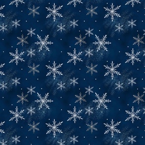 Snowy Winter Wonderland  Snowflakes On Midnight Blue Background Medium Scale