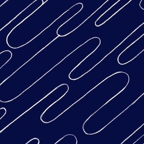 Diagonal wavy stripes - line drawing in navi blue - large scale