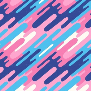 Diagonal wavy stripes in pink, blue, white - middle scale