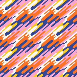 Diagonal wavy stripes in orange, blue, yellow - small scale