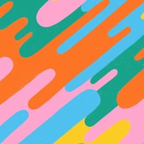  Diagonal wavy stripes in pink, green, yellow - large scale