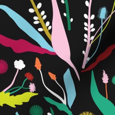 Bold Colorful Plants on Dark Charcoal - Large Scale