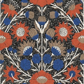 EclecEclectic Floral Pattern in earth tones - orange, pastel brown, warm blue -  middle scale