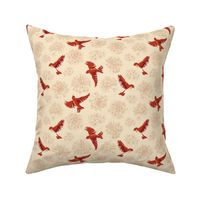 Red birds and flowers - beige
