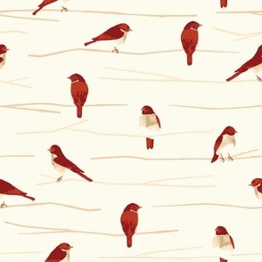 Red birds and twigs - cream