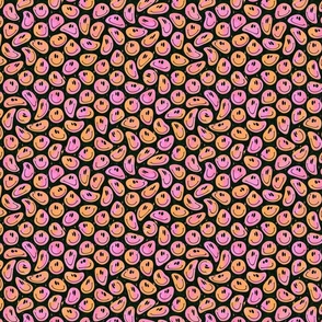 Trippy Bleached Pink and Orange over Black Smiley Face - Pastel Pink and Orange Trippy Smiley Face - Light Pink and Orange Psychedelic Trippy Smiley Face - SmileBlob - xxtsf232b - 10.19in x 8.47in repeat - 1000dpi (15% of Full Scale)
