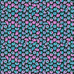 Trippy Bleached Pink and Blue over Black Smiley Face - Pastel Pink and Blue Trippy Smiley Face - Light Pink and Blue Psychedelic Trippy Smiley Face - SmileBlob -  xxtsf234b - 10.19in x 8.47in repeat - 1000dpi (15% of Full Scale)