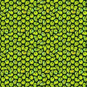 Trippy Bold Lemon Lime over Black Smiley Face - Bright Green Yellow Smiley Face - Bright Green Yellow over Black - Psychedelic Trippy Smiley Face - SmileBlob - xxtsf409b - 10.19in x 8.47in repeat - 1000dpi (15% of Full Scale)