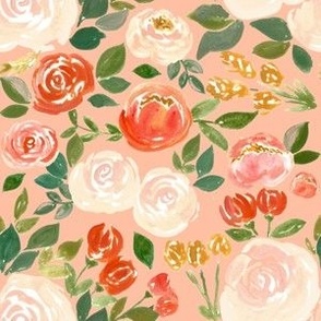 rust and blush classy fall florals - on pink peach