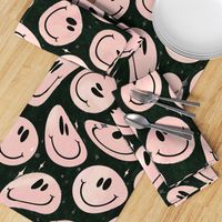 Trippy Boho Blush Pink over Black Smiley Face - Boho Pink Smiley Face - Pale Pink Trippy Smiley Face - SmileBlob - xxtsf508b - 67.91in x 56.49in repeat - 150dpi (Full Scale)