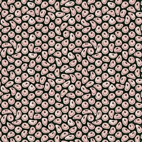 Trippy Boho Blush Pink over Black Smiley Face - Boho Pink Smiley Face - Pale Pink Trippy Smiley Face - SmileBlob - xxtsf508b - 10.19in x 8.47in repeat - 1000dpi (15% of Full Scale)