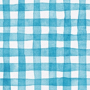 french country gingham - caribbean color - watercolor botanical blue plaid wallpaper