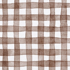 french country gingham - cinnamon color - watercolor botanical brown plaid wallpaper