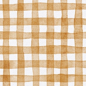 french country gingham - desert sun color - watercolor botanical mustard plaid wallpaper
