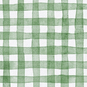 french country gingham - kelly green color - watercolor botanical green plaid wallpaper
