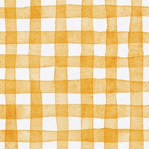french country gingham - marigold color - watercolor botanical orange plaid wallpaper