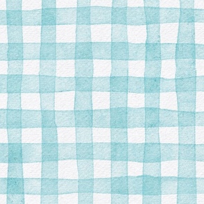 french country gingham - pool color - watercolor botanical blue plaid wallpaper