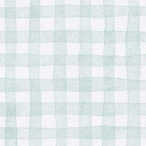 french country gingham - sea glass color - watercolor botanical blue plaid wallpaper
