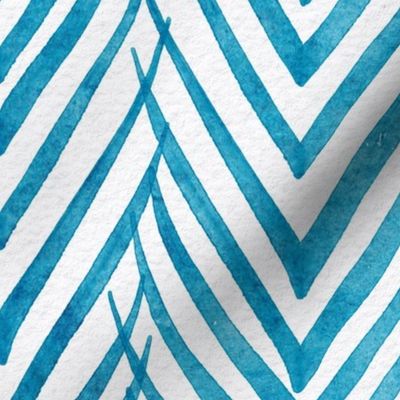 palm leaf stripe caribbean - botanical chevron - watercolor blue herringbone - modern turquoise botanical wallpaper