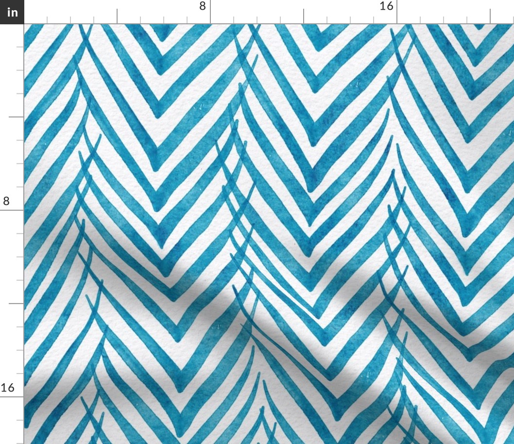 palm leaf stripe caribbean - botanical chevron - watercolor blue herringbone - modern turquoise botanical wallpaper