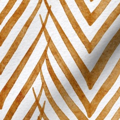 palm leaf stripe desert sun - botanical chevron - watercolor mustard herringbone - modern golden brown botanical wallpaper