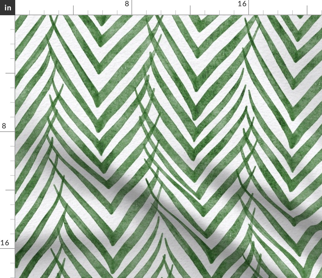 palm leaf stripe kelly green - botanical chevron - watercolor green herringbone - modern green botanical wallpaper