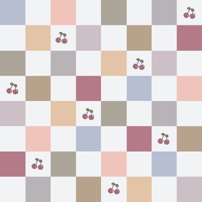 Pastel Checkerboard with cherries