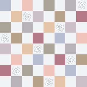 Pastel Checkerboard with Flowers