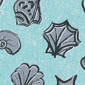 Brushstrokes SeaShells  - Large Scale - Blue Nautical Sea Shells Ocean Beach House
