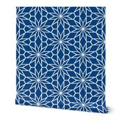 Navy Geometric Flower Star Mosaic in Navy Blue and Cream - Large - Geometric Navy, Mosaic Backsplash, Dark Blue Geometric