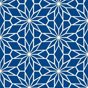Navy Geometric Flower Star Mosaic in Navy Blue and Cream - Large - Geometric Navy, Mosaic Backsplash, Dark Blue Geometric