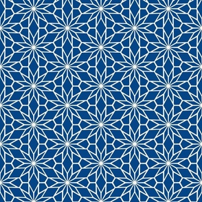 Navy Geometric Flower Star Mosaic in Navy Blue and Cream - Medium - Geometric Navy, Mosaic Backsplash, Dark Blue Geometric