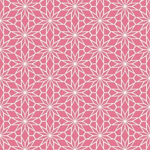 Berry Pink Geometric Flower Star Mosaic in Deep Rose Pink and Cream - Medium - Deep Rose Geometric, Geometric Berry Pink, Mosaic Backsplash