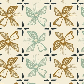 Bees Wing Floral - Light Yellow, Sage Green, Camel, Gray 