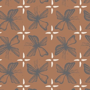 Bees Wing Floral - Rust, Gray, Cream