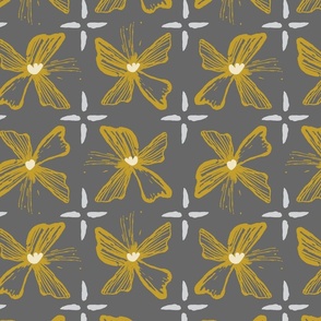 Bees Wing Floral - Gray, Yellow, light Blue