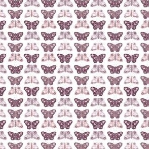 Micro Mini Scale // Lilac, Lavender and Mauve Purple Vintage Check Butterflies on Eggshell White