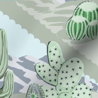 Southwest Succulents and Desert - LARGE - Blue and Sand Palette