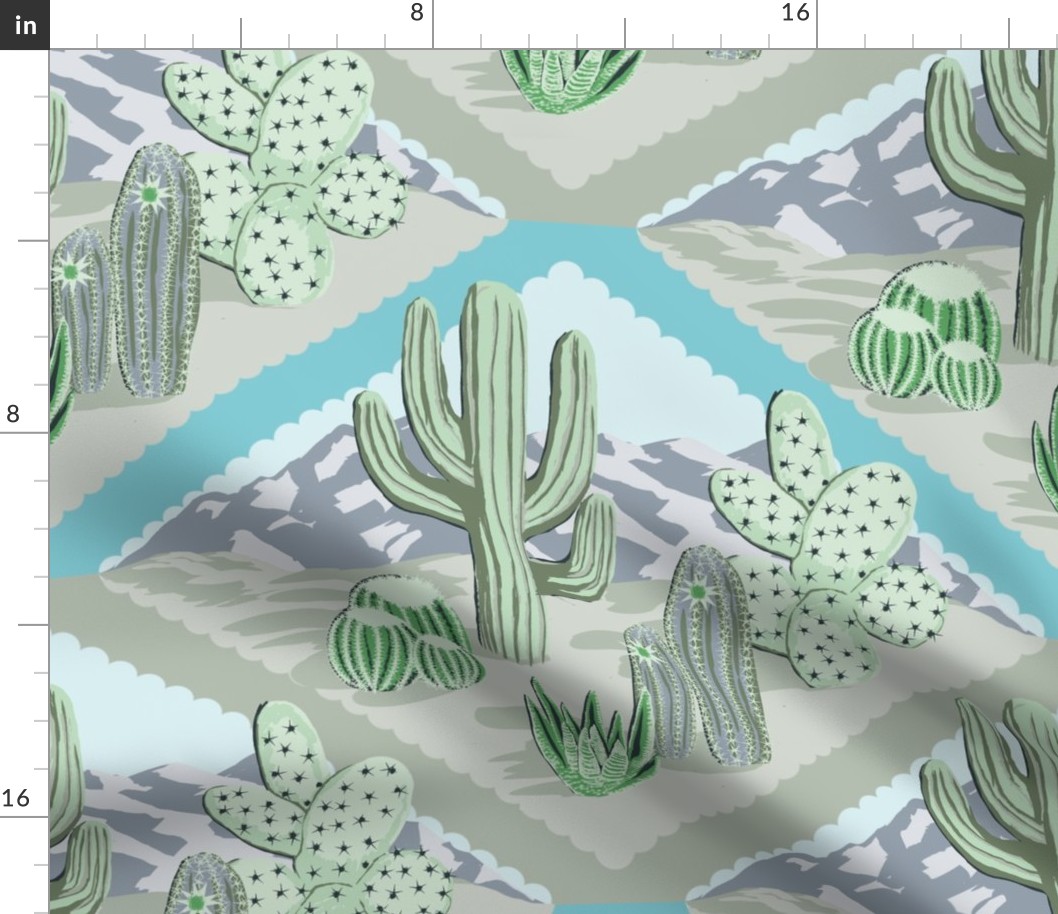 Southwest Succulents and Desert - LARGE - Blue and Sand Palette