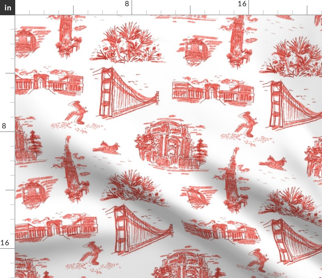 San Francisco Toile in Golden Gate Bridge Red on White