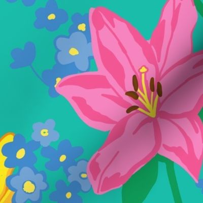 jumbo-Bright Blooms In My Lilly Garden-on aqua