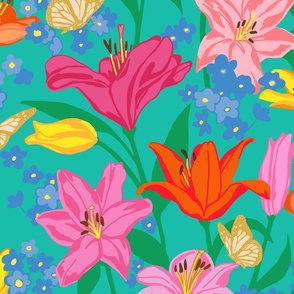 jumbo-Bright Blooms In My Lilly Garden-on aqua