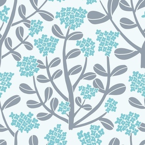 Mustard Plant Floral in Blue and Grey
