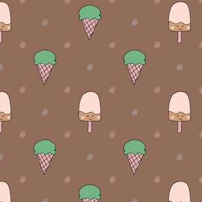 Chocolate, Mint Green + Strawberry Pink Cute Doodle Summer Ice Cream Kids Duvet Cover
