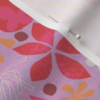 Modern Abstract Botanical Floral in Peach Fuzz, Lilac and Red on a Lavender background