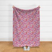 Modern Abstract Botanical Floral in Peach Fuzz, Lilac and Red on a Lavender background