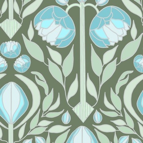Art Deco Botanical Leaves Dark Green Wrapping Paper by ANUTU