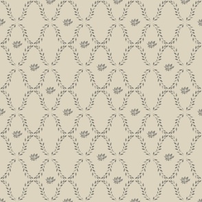 Medium cottagecore painted charm nature motif grey and cream 6x8 wallpaper and fabric