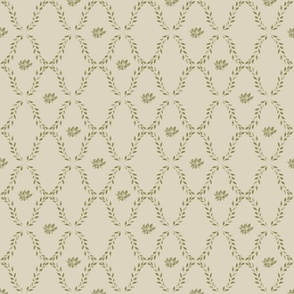 Medium cottagecore painted charm nature motif green and cream 6x8 wallpaper and fabric